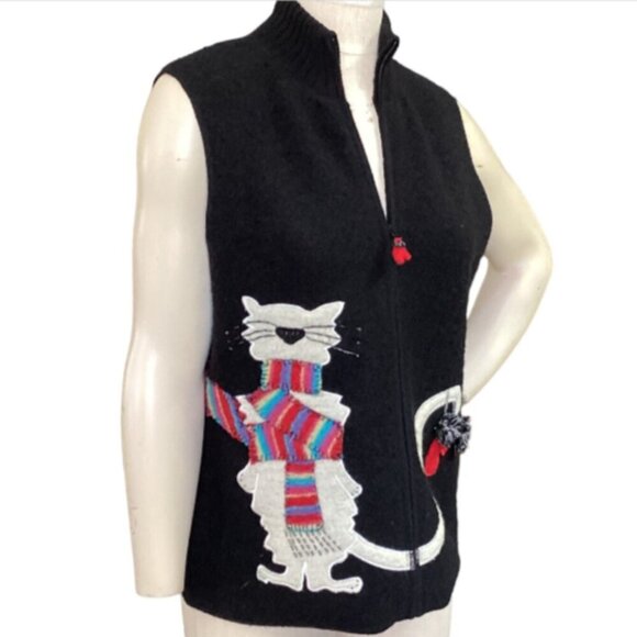 Coldwater Creek M Black Boiled Wool Winter Zip Vest Breezy Evenings Cat 35K - Picture 1 of 11